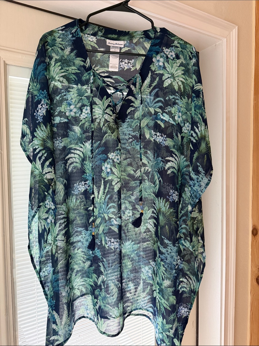 Lightweight Navy Green Tropical Print Women's bathing suit cover up
